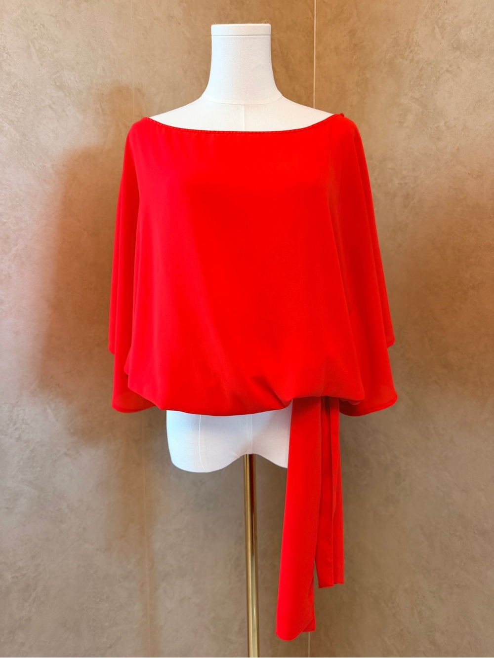 New York & Company Red/Burnt Orange Draped Blouse with Side Tie